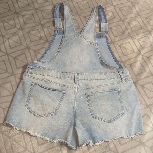 No Boundaries Juniors Blue Denim Distressed Front Zipper Shortalls Size  XXL - Picture 7 of 7